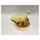 Vintage Amber Crackle Art Glass Swan Trinket Dish