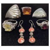 ASSORTED SILVER 925, 2 EARRING SETS & 3 RINGS, 44g