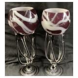 PAIR OF HAND-BLOWN ART GLASS JELLYFISH VASES,