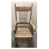 OAK SPINDLE BACK ROCKER, RE-CANED SEAT