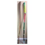 2 HAND CRAFTED WALKING STICKS, 1 HAND PAINTED