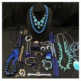 ASSORTED NAVY BLUE & TEAL COSTUME JEWELRY