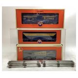 3 Lionel Alaska railroad cars, 6 extra tracks