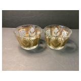 Pair Culver Glass Berry Bowls 22k Gold Bird &