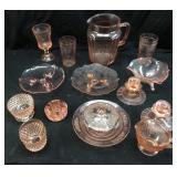 Assorted Pink Depression Glass Group, Covered