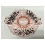 Vtg pink Depression glass handled serving plate