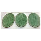 (3) MAJOLICA STYLE GLAZED LEAF PATTERN PLATTERS,