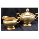 STOUFFER CHINA GOLD DECORATED CREAMER & SUGAR BOWL