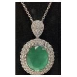 PLATINUM EMERALD & DIAMOND PENDANT, 18in L CHAIN