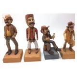4 HAND CARVED WOOD FIGURINES BY MURRAY