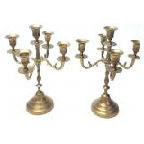 PAIR VTG. BRASS HOSLEY 5 LIGHT CADELABRA