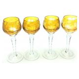 4 AMBER CUT TO CLEAR WINE HOCK BOHEMIA STEMWARE