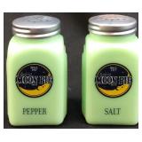 JADITE MOON PIE GLASS SALT & PEPPER SHAKERS