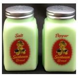 JADITE SUNBEAM BREAD GLASS SALT & PEPPER SHAKERS