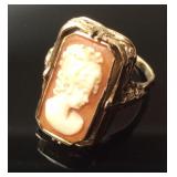 14kt Vtg Cameo/diamond Ring 3.9dwt Size 6