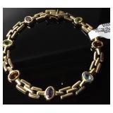 14kt Rectangle Link W Colored Stones 7.7dwt