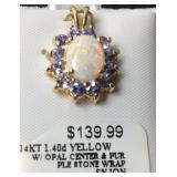 14KT LIGHTING OPAL WITH AMYTHYST CHARM