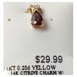 14KT CITRINE STONE CHARM WITH DIAMOND CHIPS
