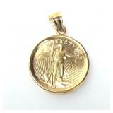 24k Liberty 1/10 5 Dollar Coin 10k Bezel 2.7dwt