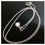 14KT WHITE GOLD CHAIN & DIAMOND PENDANT 1DWT