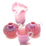 VINTAGE FENTON CRANBERRY OPALESCENT LOT