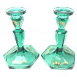 FENTON FOREST GREEN CANDLE HOLDERS