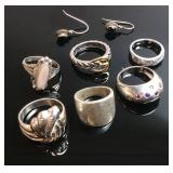 925 SILVER RINGS 6 RINGS 1 SET OF EARRINGS
