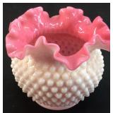 LARGE FENTON PEACH HOBNAIL VASE