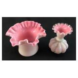 2 FENTON PEACH & PEACH CREST VASES