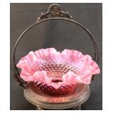 FENTON PLUM HOBNAIL BOWL WITH STAND