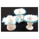 4 PIECE FENTON AQUA CREST VASE/BOWL