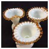 3 FENTON GOLD/AMBER CREST CORNUCOPIAS