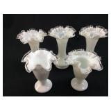 5 FENTON SILVER CREST RUFFLED VASES