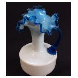 FENTON AQUA CREST RUFFLED PITCHER