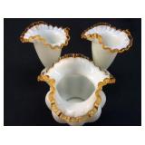 3 FENTON GOLD/AMBER CREST VASES