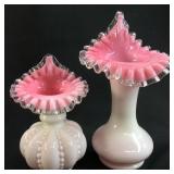 2 FENTON PEACH CREST JACK IN THE PULPIT VASES