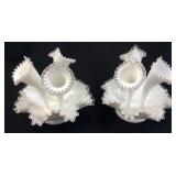 2 LARGE FENTON SILVER CREST 3 HORNS EPERGNES