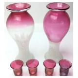 MURANO STYLE SPLATTERED CRANBERRY VASES