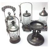 ANTIQUE SILVERPLATE CRYSTAL PICKLE CASTERS