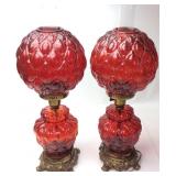 FENTON RED QUILTED PATTERN LAMPS