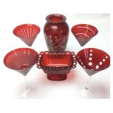 RUBY RED MARTINI GLASSES & VASE
