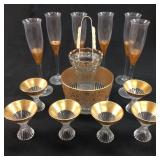 VTG CRYSTAL GOLD LEAF FLUTE, MARTINI & ICE BUCKET