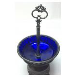 ANTIQUE SILVERPLATE COBALT BLUE CADDY