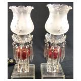 PAIR OF CRANBERRY GLASS PRISMS LAMPS