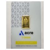 Acre 5 Gram Gold Assayer Bar w/Card