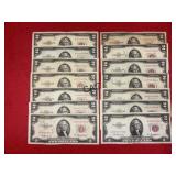 Lot of 14 - 1953A $2 Red Seal Certificates
