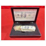 $100 Bill Collectible Pocket Knife in Tin