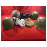 Box Lot of Military Helmets and Hats