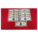 Lot of 11 -1953B and 1953C $2 Red Seal