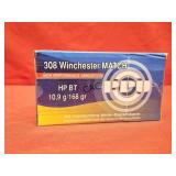 20rds PPU .308Win 168gr BTHP